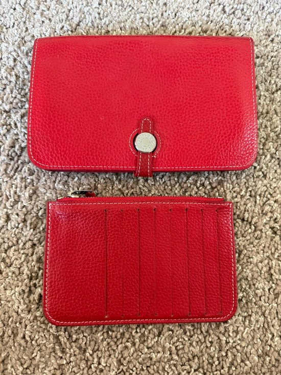 Hermes Handbags - Hermes Dogon Duo Red Leather Wallet Set with Coin Pouch